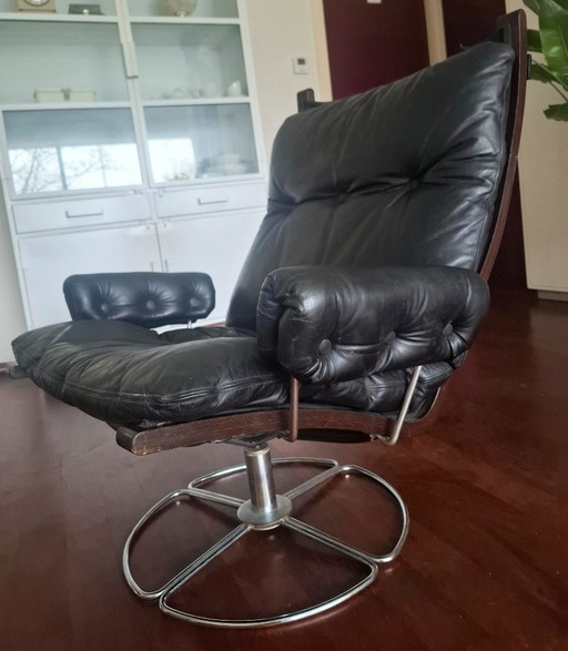 Sillón giratorio de cuero auténtico