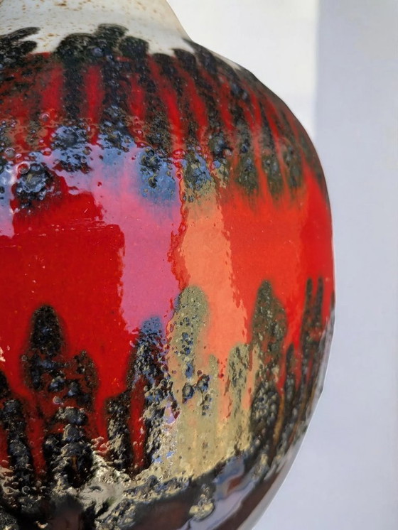 Image 1 of Vintage Bay Fat Lava jug, West Germany ceramic in beige with black-red-black design, 60s/70s, model number 71-25