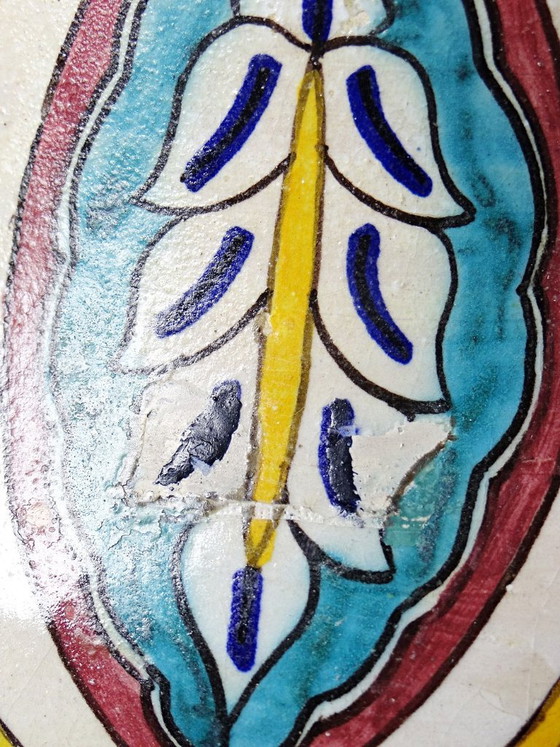 Grote oude Fes Jobbana van polychroom faience, Marokko 20e eeuw – Vintage, Decoratieve objecten, Ceramic (photo 10 of 15)