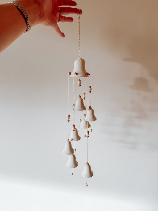 Ceramic wind chime with bell on top - vintage handmade pendant