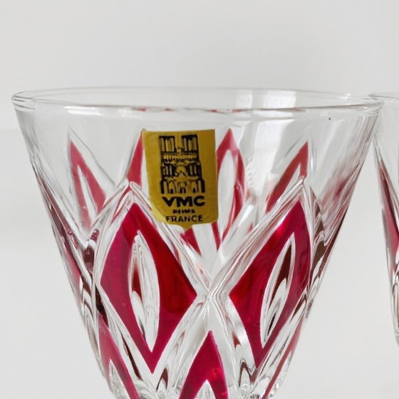 Image 1 of Set vintage VMC France Reims champagne glazen Harlequin 1960's nieuw