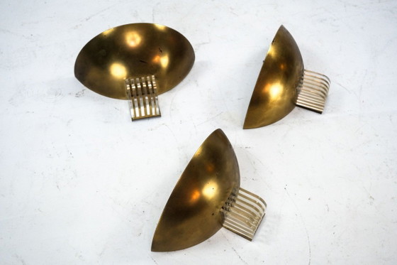 Image 1 of Set of three Italian Deco-style brass wall sconces, Italy 1970s