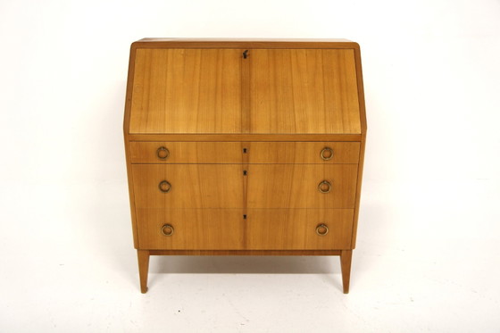 Secrétaire Scandinave Vintage en Orme, 1940, Bureaux, Métal, Scandinavian (photo 5 sur 8)