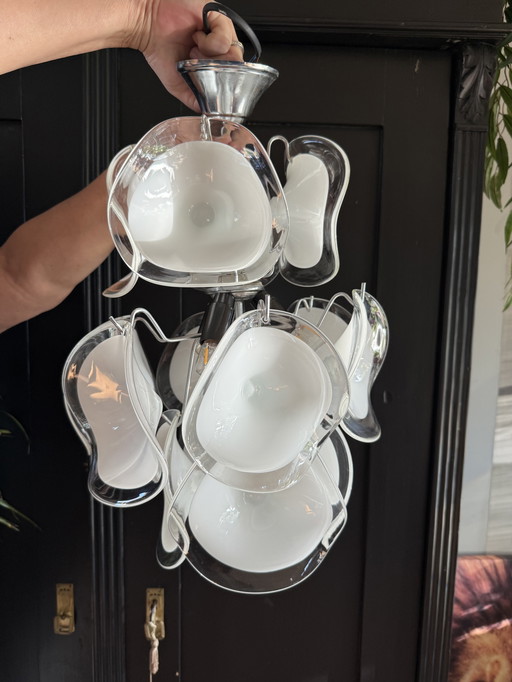 Vistosi-Kronleuchter – weißes Muranoglas – mundgeblasen