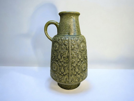 Image 1 of Marzi und Remy - Large vintage jug 2027-32A, Green Mid - Century jug with relief floral decoration, 60s/70s