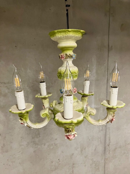 🇮🇹 Lampadario in porcellana in stile Capodimonte