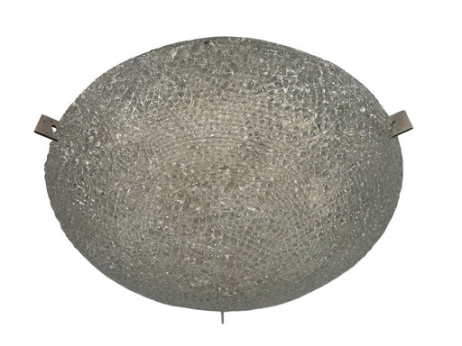 60er 70er Jahre Deckenlampe Ice Glas Flush Mount von Kaiser Leuchten Germany