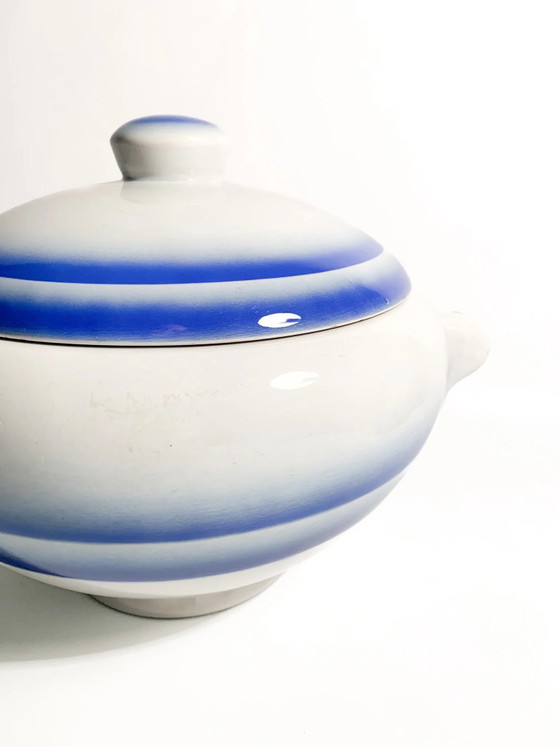 White and Blue Ceramic Tureen Centerpiece by Galvani Pordenone, 1950s, Crockery (photo 2 of 8)