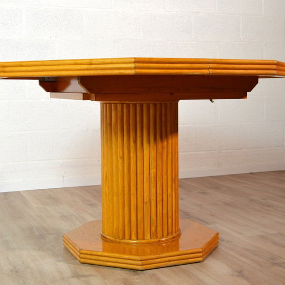 Image 1 of Octagonal dining table with wood and bamboo extension leaf 1980s