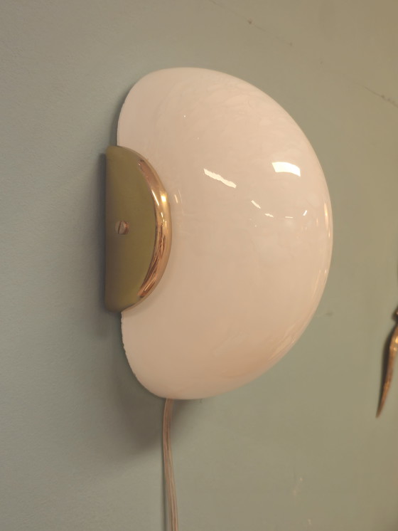 Image 1 of Vintage Murano Wandlamp Plafondlamp Plafonnière Messing Glas
