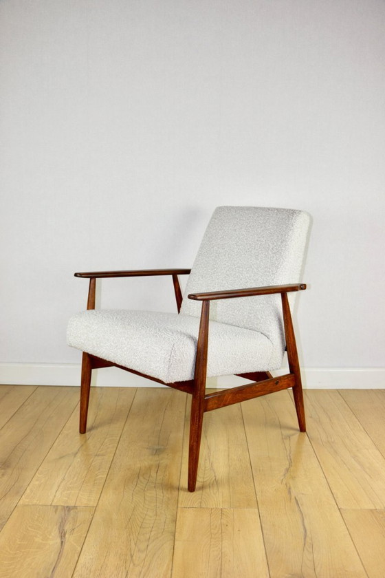 Image 1 of Fauteuil vintage en boucle blanc ivoire à motif renard, années 1970