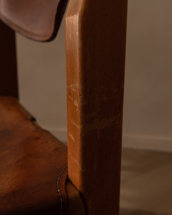 Image 1 of Sedia vintage Maison Regain in olmo e pelle color cognac, Francia anni '70