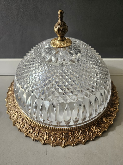Vintage Hollywood Regency Deckenleuchte Kristallglas & Messing