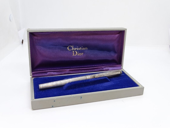 Image 1 of Penna a sfera scanalata Dior, metallo argentato, anni '70 - Francia