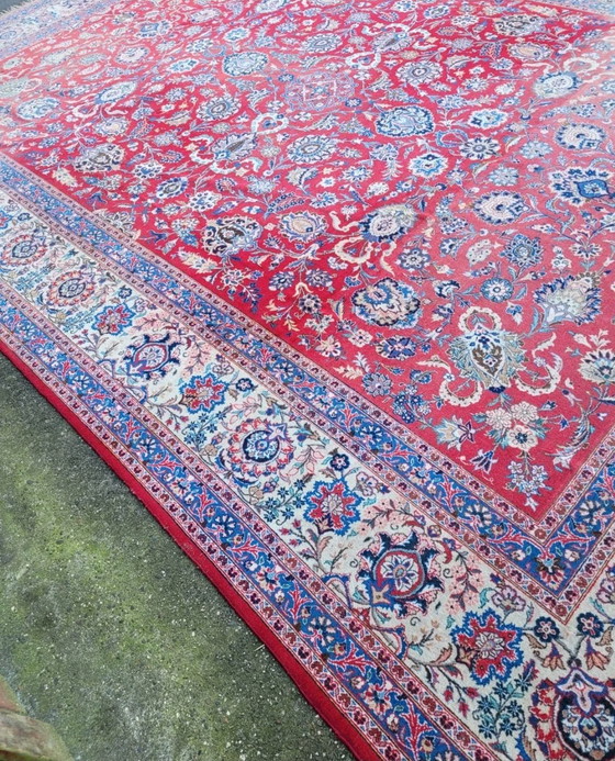Image 1 of Alfombra Kashan Oriental XXL auténtica de 458x321 cm con parte superior anudada a mano.
