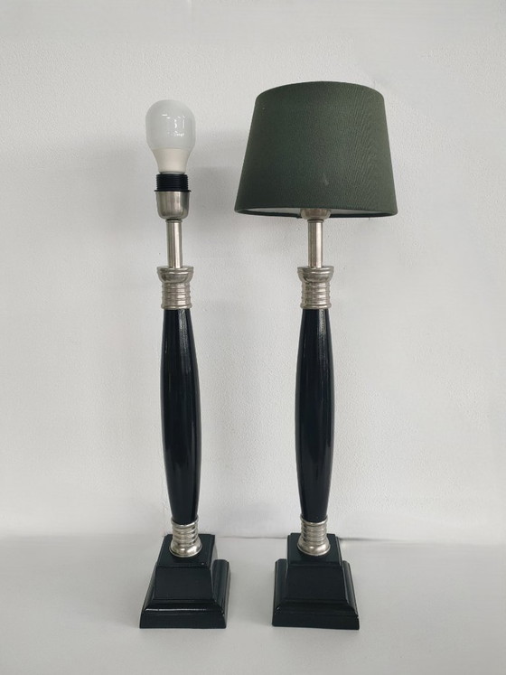 Beautiful Set of 60 cm Hollywood Regency/Neo Classic Art Deco Style Tall Vintage Table Lamps (Metal) (photo 5 of 18)