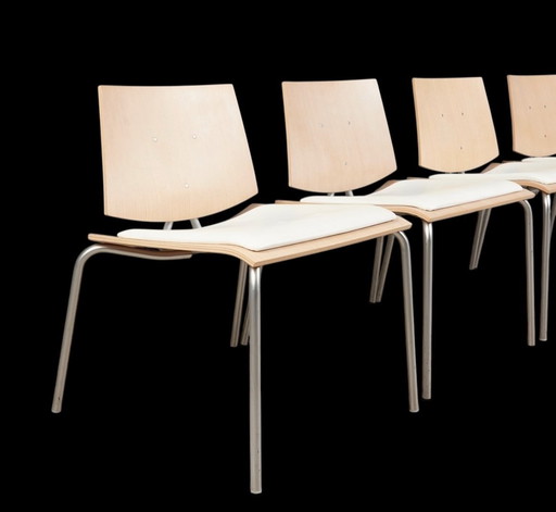 4x Enzo Berti pour lapalma x Collection Chaises en hêtre avec cuir empilables Italie