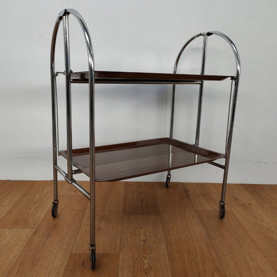 Image 1 of Vintage barcart drankkar trolley butlerwagen serveerwagen. Inklapbaar