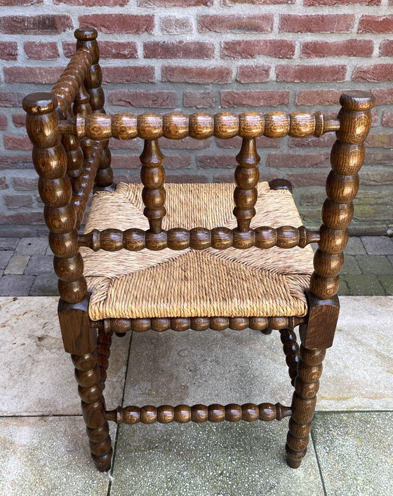 Image 1 of Classic Bobbin Corner Chair with Refined Wickerwork - Rare Beautiful