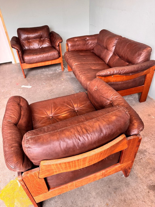 Niels Eilersen Ensemble vintage danois avec canapé et 2 chaises des années 1960 – zithoek, Leather, Wood (photo 2 of 6)