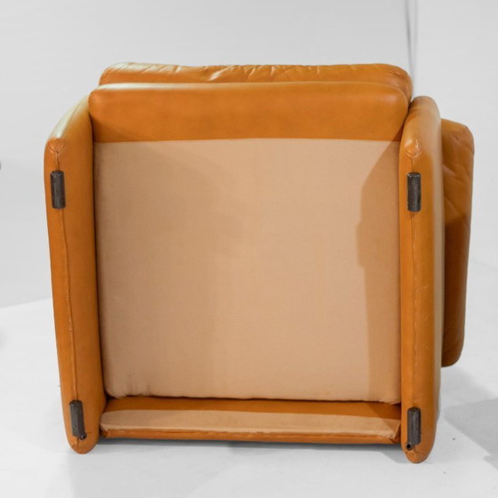 Image 1 of 3x Vintage Coronado Bruine Lederen Woonkamerset Tobia Scarpa Label C&B Italia
