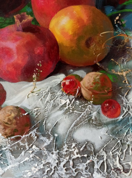 Original Oil Painting Abstract Fruits Banana Pomegranate Still Life – Paintings & Drawings, Canvas (photo 10 of 11)
