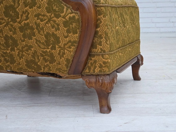 Image 1 of Poltrona danese degli anni '50, mobili in lana, legno di quercia intagliato a mano.