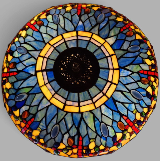 Lampe Dragonfly style Tiffany. Hauteur 60 cm. Diamètre abat-jour 45 cm. – Glass, Metal (photo 5 of 6)