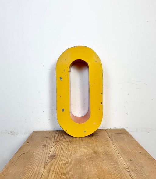 Large Vintage Yellow Iron Facade Letter O, 1960s