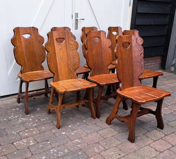 Image 1 of 8 x Brutalistische Eichenstühle.