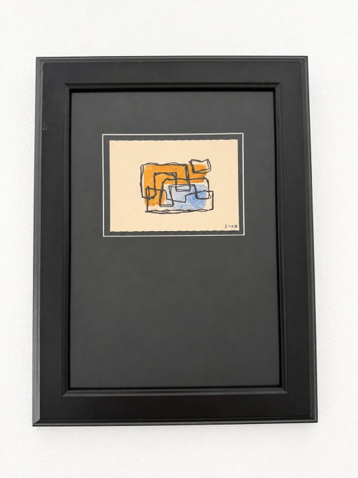 Siep van den Berg (1913-1998) - Abstrakte Komposition in Orange und Blau