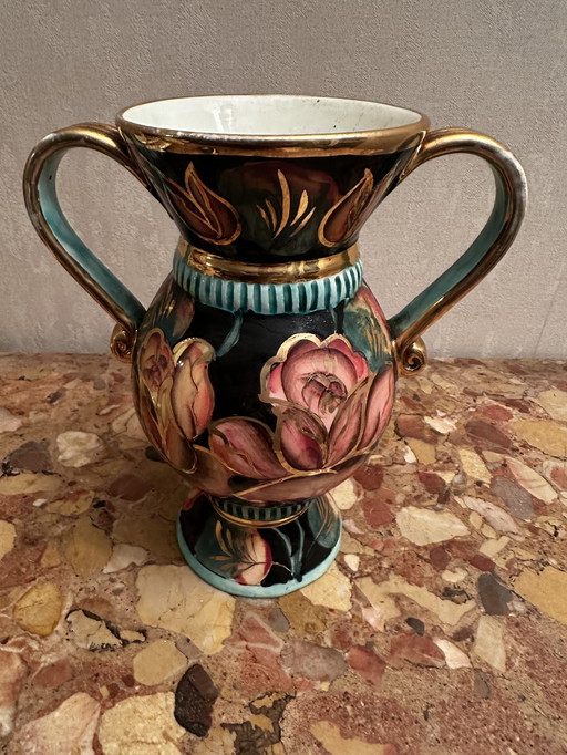 Vaso anfora in ceramica d'epoca firmato Vallauris - H 24 cm