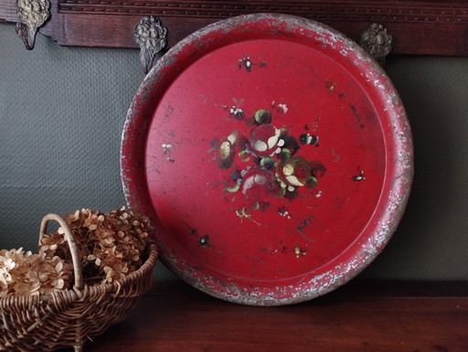 Very large Napoleon III tray in painted sheet metal