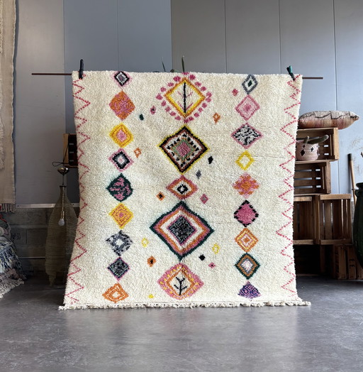 Handmade Moroccan Mrirt Wool Rug 190x220 cm – Colorful Bohemian Berber Design