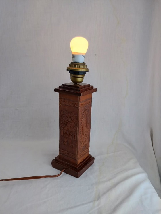 Image 1 of Vintage 1960s Leather Totem Lamp Angel L. Pazmino Aztec Inca maya Brutalist Design, Mid Century Modern Muebles De Estilo