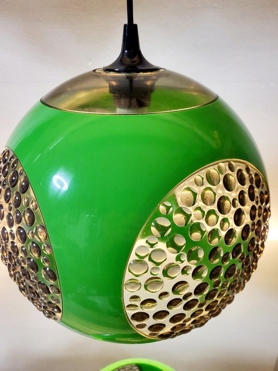 Image 1 of Space age hanglamp, Bug eye, Massive, groen, België, jaren 1970