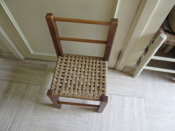 Image 1 of Vintage Child's Chair Dark Wood Woven Seat