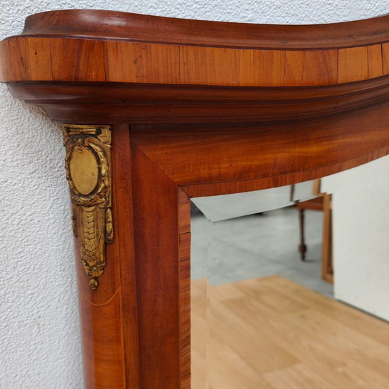 Image 1 of Antique mahogany facet-cut mirror, country-style mantel mirror with brass details.