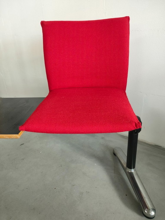 Image 1 of Banc de salle d'attente vintage unique avec revêtement rouge