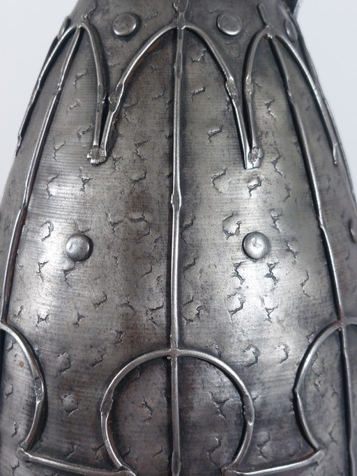 Hand-forged arts and crafts metal jug, carafe, vase, Brutalist style, France