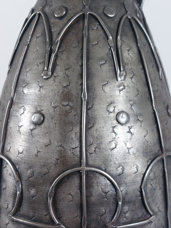 Image 1 of Hand-forged arts and crafts metal jug, carafe, vase, Brutalist style, France
