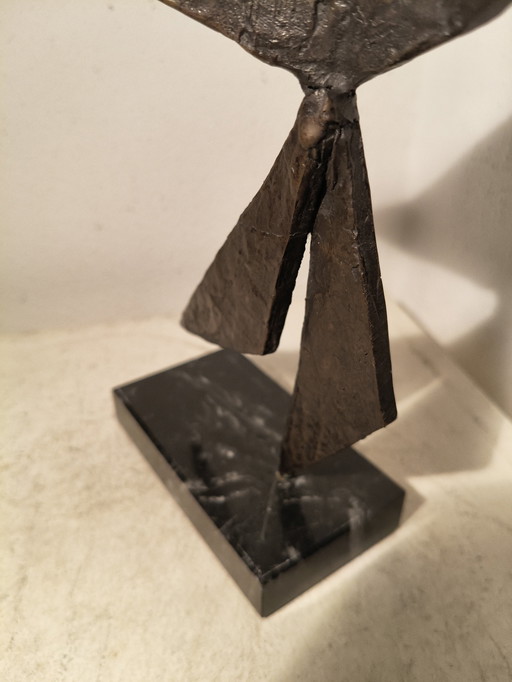 Design modernist expressive cubistic bronze sculpture on marble base