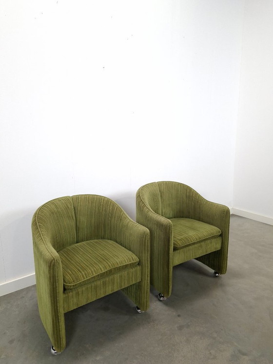 Image 1 of Set groene cocktail stoelen met chromen wielen