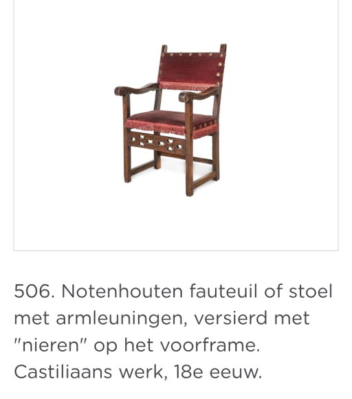 Spaanse Stoel - Castiliaans - begin 19e eeuw – fauteuils, Metal, Textile (photo 2 of 9)