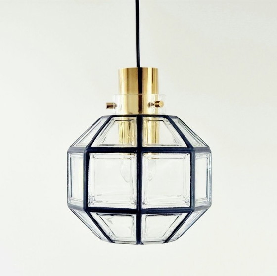 Image 1 of Mid Century Glass & Brass Pendant Light From Limburg, Germany