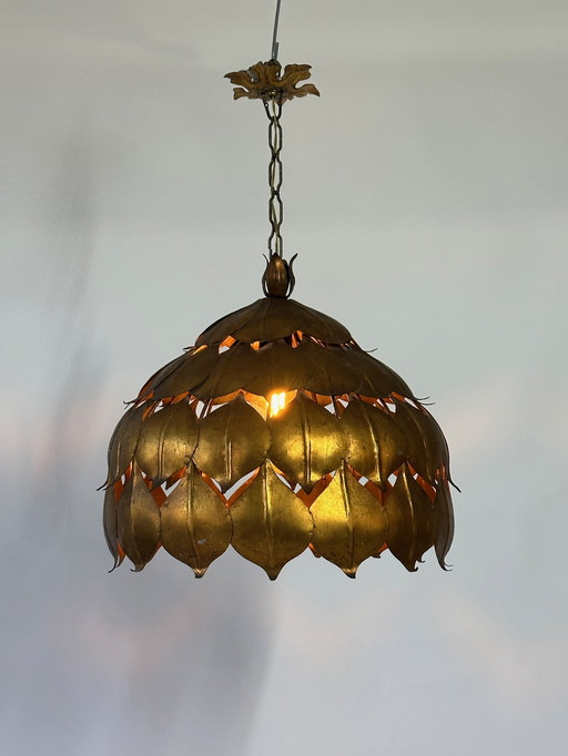 Gilt Toleware Ceiling Lamp, 1960s, Attributed to Hans Kögl
