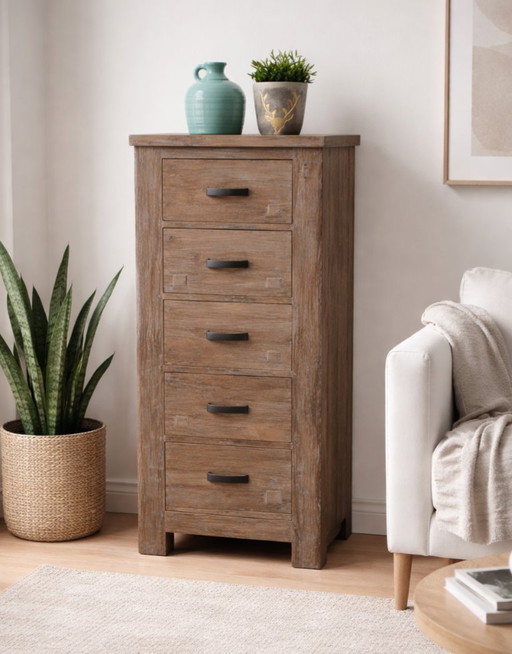 Cómoda de teca maciza, nueva