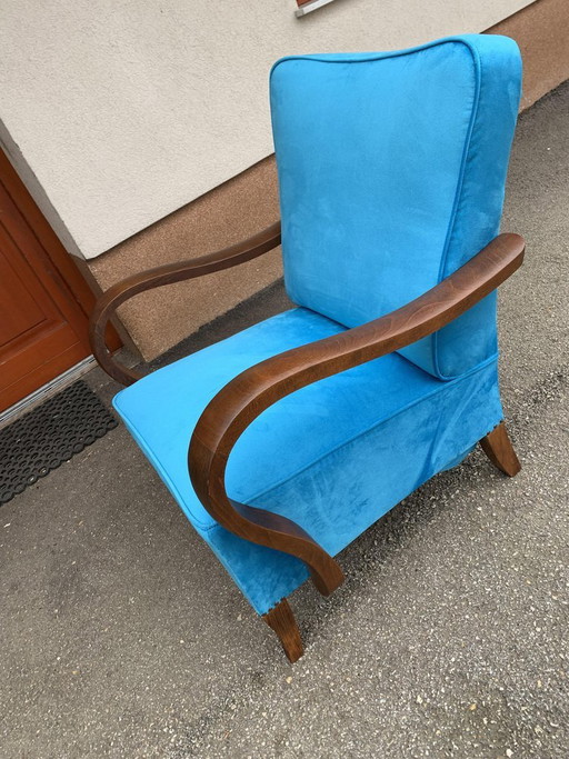Set of Art Deco Blue Lounge Chairs, 1920s