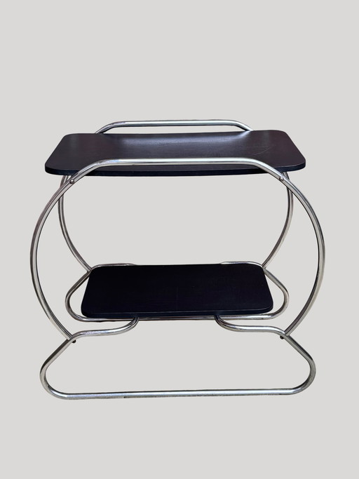 Beistelltisch im Art-déco-Bauhaus-Stil | Gestell aus verchromten Rohren | 1930er–1940er Jahre