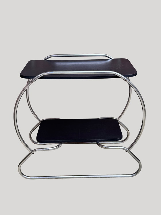 Image 1 of Beistelltisch im Art-déco-Bauhaus-Stil | Gestell aus verchromten Rohren | 1930er–1940er Jahre